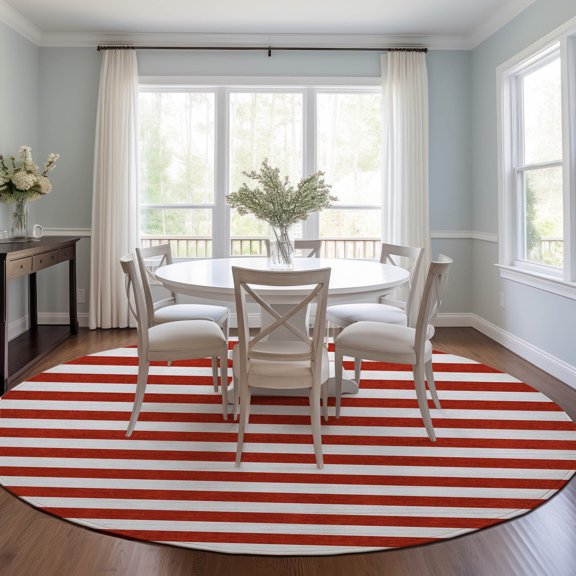 Addison Rugs Chantille Indoor/Outdoor Transitional Stripes Red Washable Round Rug, 8' x 8'