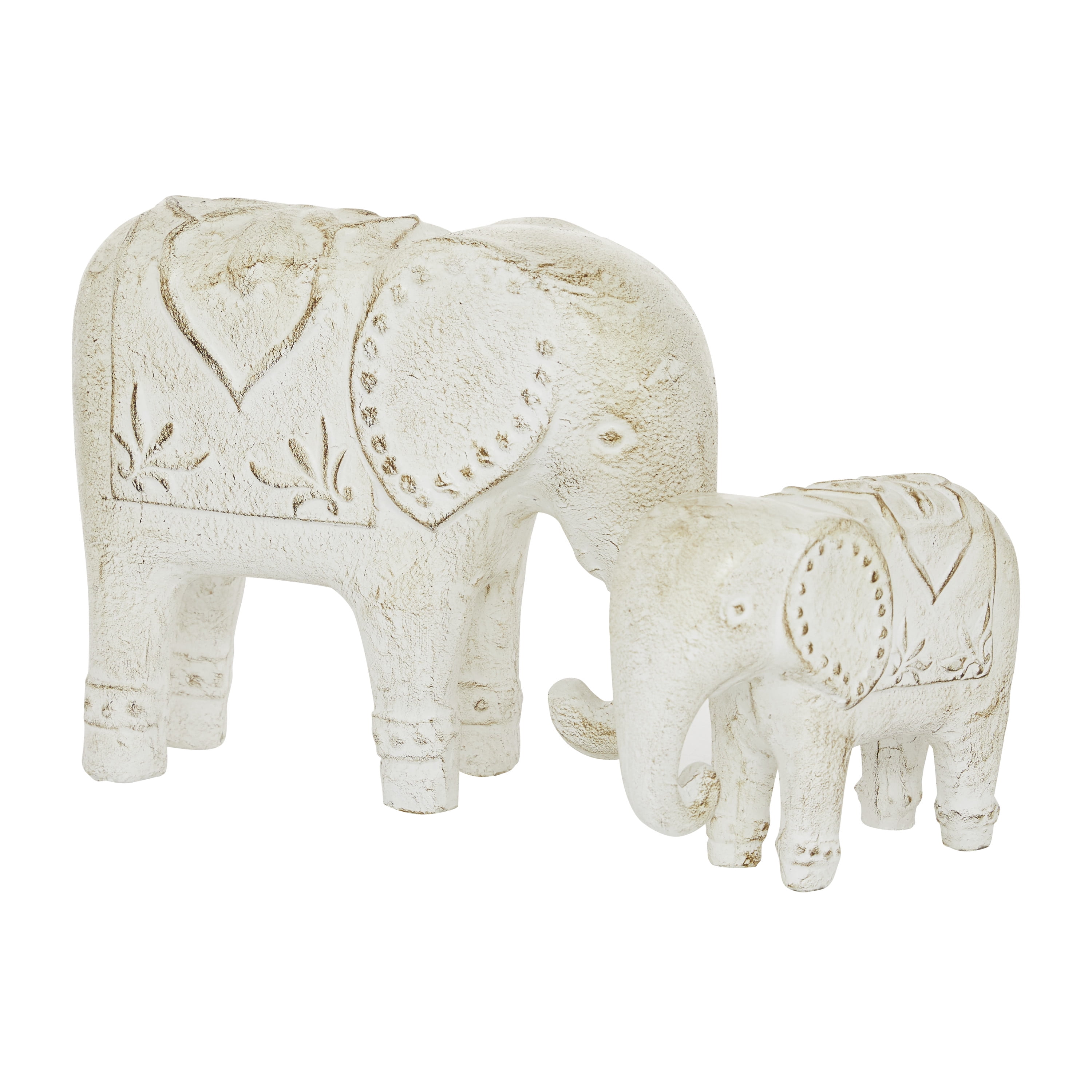 9", 13"W White Ceramic Elephant Sculpture, by DecMode (2 Count)