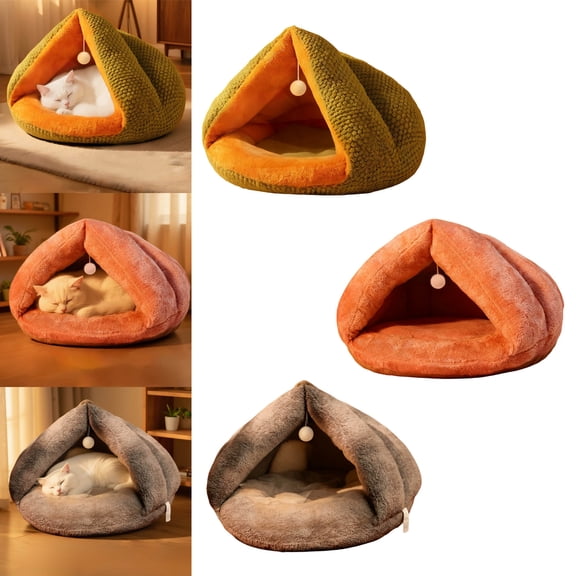 Pet Beds Cats Winter Warmth Dog's Seasons Semi Enclosed Bed House Pet Cats Supplies For Sleeping