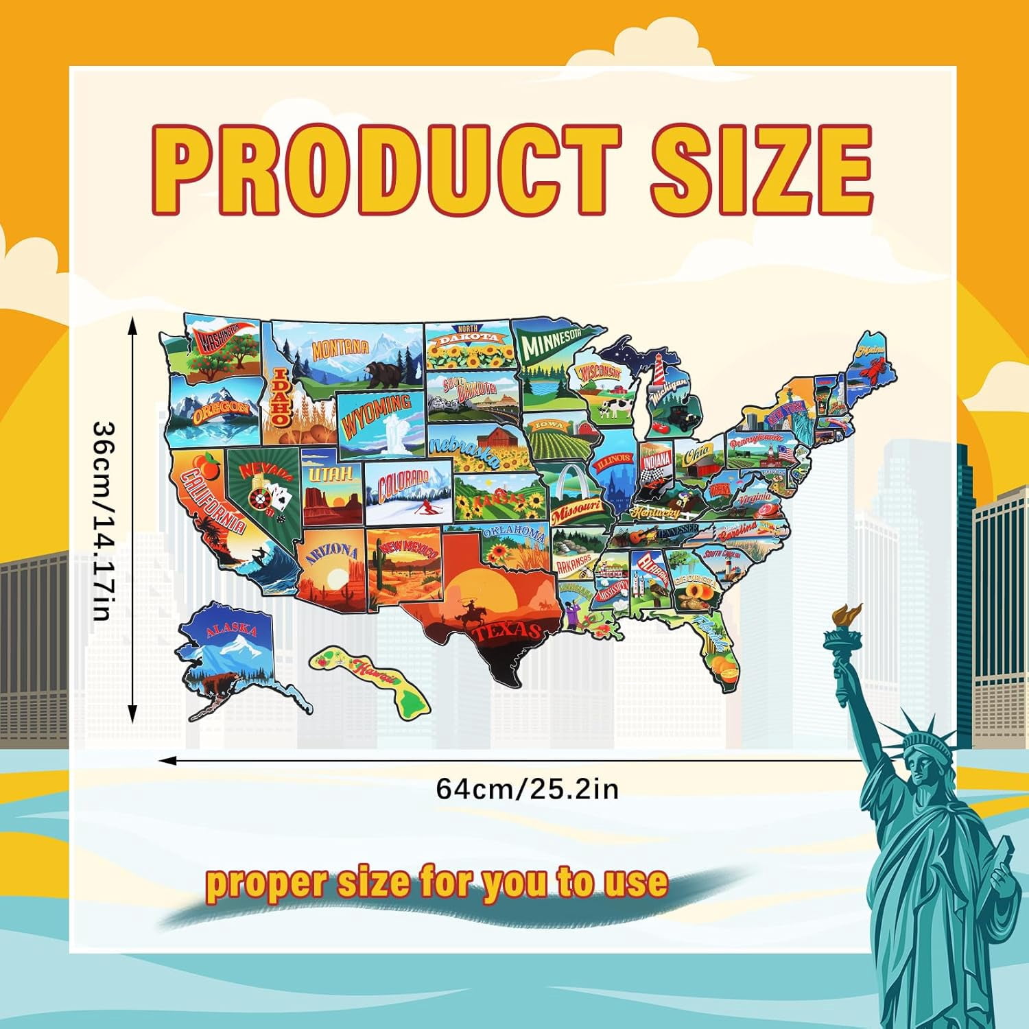 50 Pcs United States Map Fridge Magnets USA Souvenirs Us Individual State & Province Refrigerator Magnets Set for Travel Gift Destination of States Visited(Elegant,Become A Map)