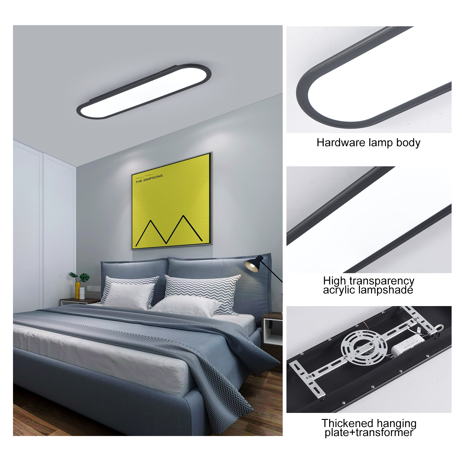 Garwarm Modern Ceiling Lights, 36W LED Linear Ceiling Lamp,Full Spectrum Long Ceiling Light, 27.6'' Ultra Thin Low Profile Light Fixture for Bedroom Kitchen Closet Hallway, Black/6500K