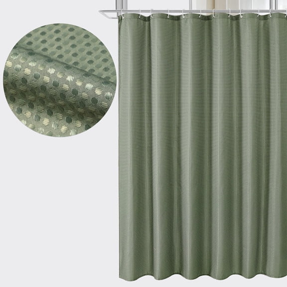 Shower Curtain Waffle Textured 120GSM Soft Fabric Bath Curtains with 12 Plastic Hooks, Water Repellent, Machine Washable - 72W" x 72H", Sage Green