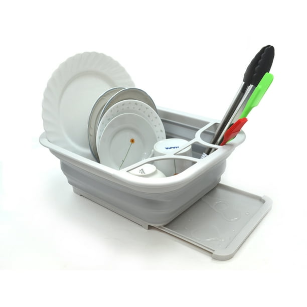 SAMMART Collapsible Dish Drainer with Drainer Board Foldable Drying