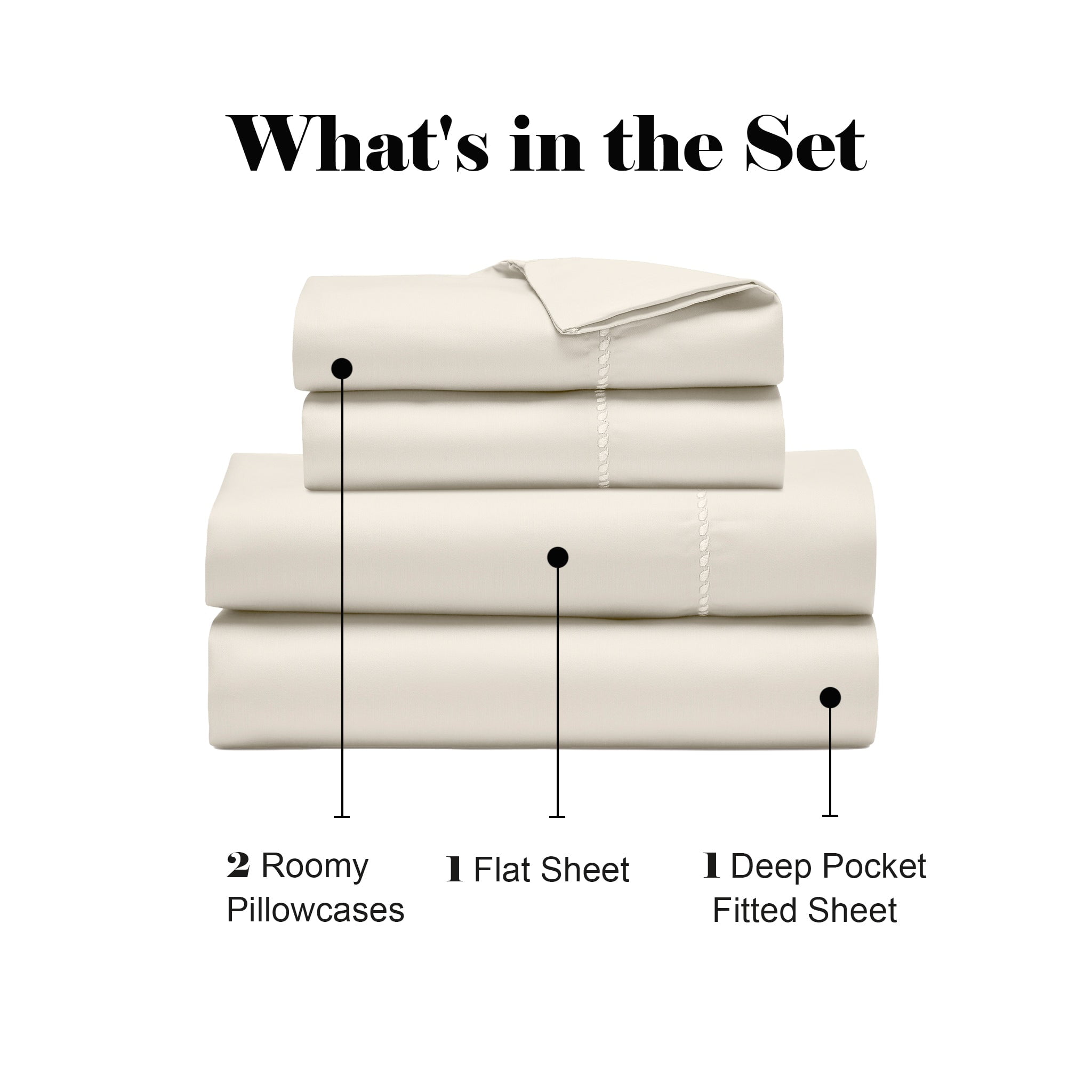 Superior Cotton Blend 600 Thread Count Dash Stitch Hem Sheet Set, California King, Ivory