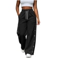 thumbnail image 7 of Gytharion Women's Side Button Slit Sweatpants with Pockets Solid Color High Waist Drawstring Loose Joggers Fashion Casual Track Pants, 7 of 7