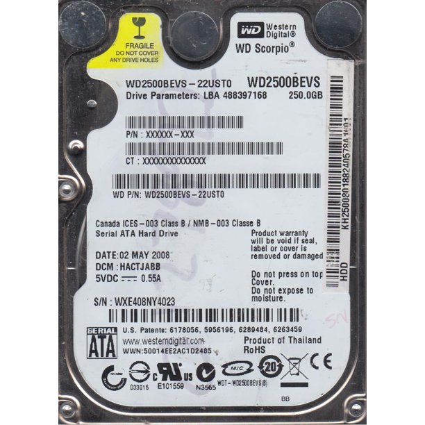 WD2500BEVS-22UST0, DCM HACTJABB, Western Digital 250GB SATA 2.5 Hard ...