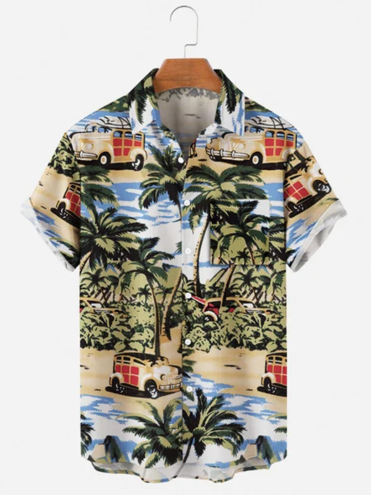 3D Printing Y2k Hawaiian Casual Cotton Shirt With Short Sleeves Green ...
