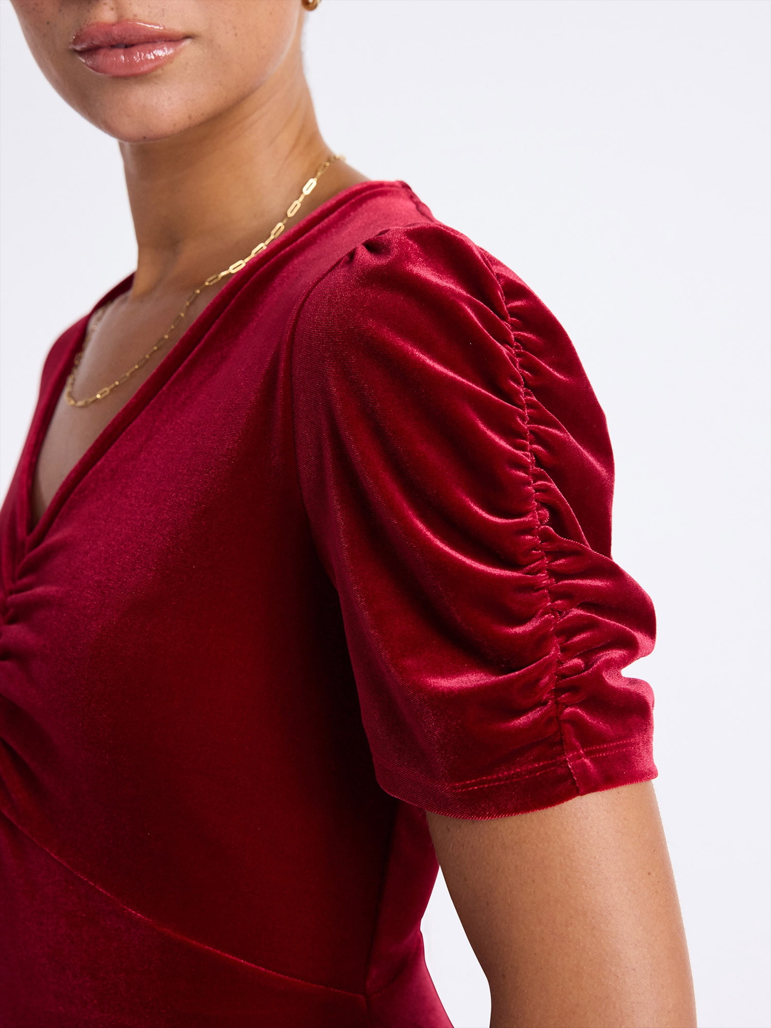 Time and Tru Women's Velvet Mini Dress with Puff Sleeves, Sizes XS-XXXL