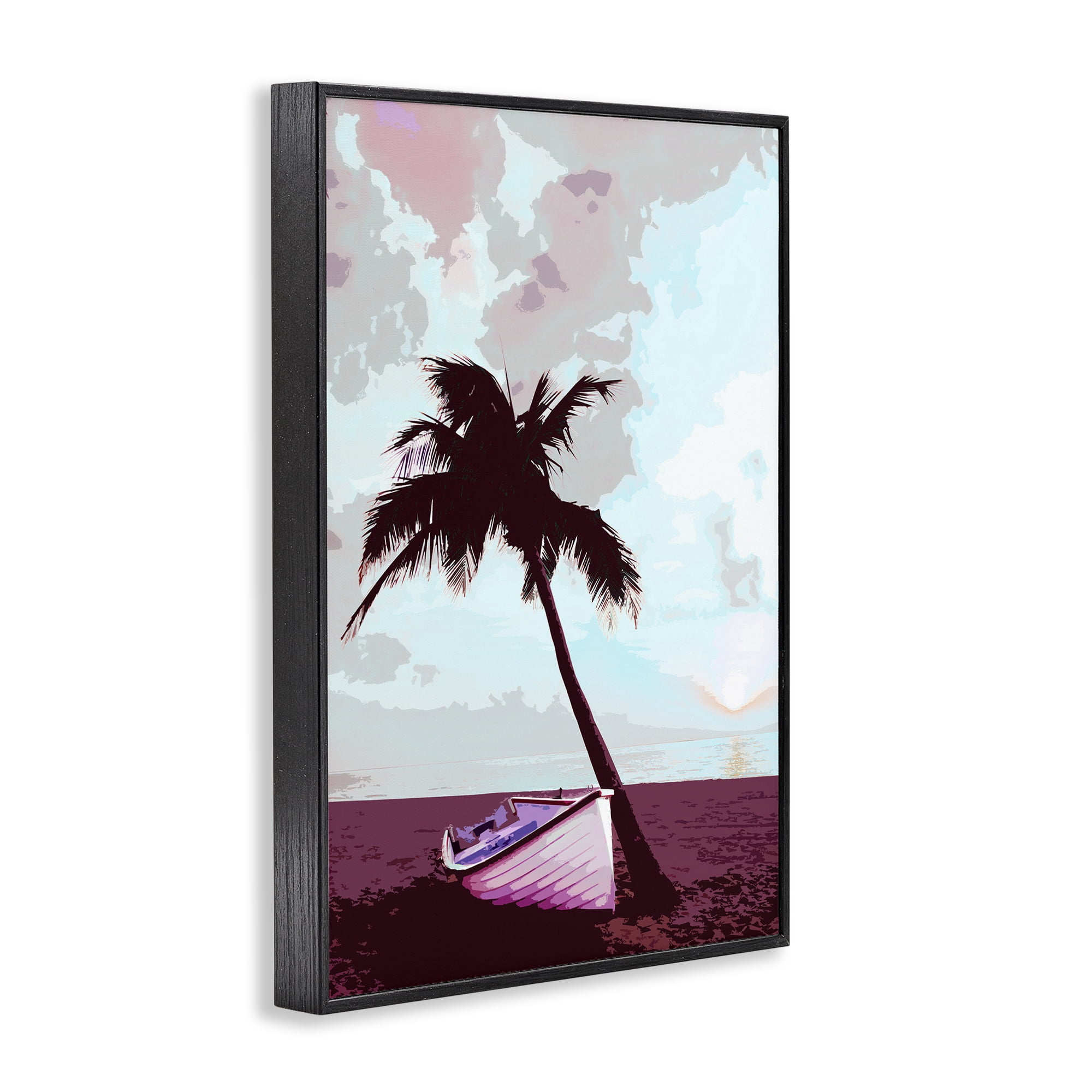 Stupell Industries Boat & Palm Tree Landscape Painting Black Framed Art Print Wall Art, 16 x 24