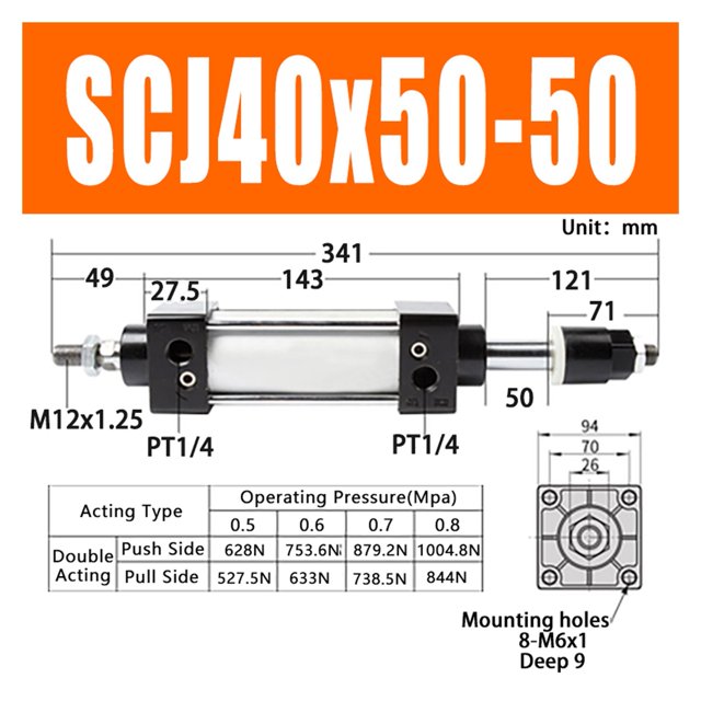 Alésage de Cylindre Pneumatique Standard en Aluminium 40mm Double Action Course Réglable 0-50mm Grande Poussée, Résistant à l'Usure