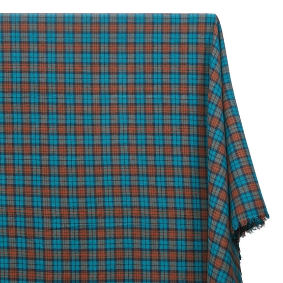 Flannel Brushed Hypoallergenic Cotton Tartan Plaid Geometric #16 Yarn Dyed Fabric By The Yard To Sew Apparel, Accessories, & Décor - Rust / Teal (1 Yard)