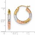 thumbnail image 2 of 14k Yellow Gold White Rose Diamond Cut Hoop Earrings, 2 of 6