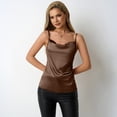 thumbnail image 4 of Womens Cowl Neck Dressy Silk Tank Tops Party Satin Camisole Sleeveless Blouses Brown 2XL, 4 of 8