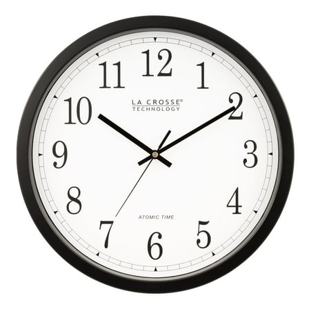 La Crosse Technology 14 inch Atomic Analog Wall Clock, Black, WT-3143A