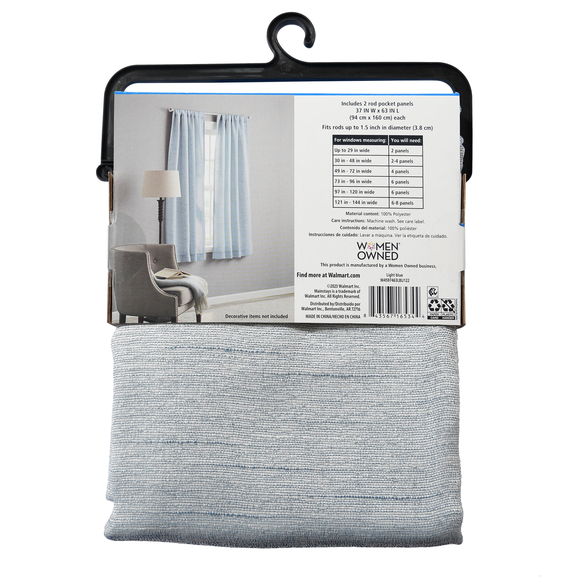 Mainstays Light Filtering Light Blue Curtains For Bedroom And Living Room, Linen Look, 2 Panel Set