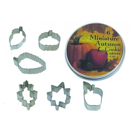 Gift Set Cakes - Mini Autumn Leaf Cookie Cutter Set - Acorn, Pumpkin, Oak, Maple, Aspen, Apple, 6 Piece Set in Gift Tin - 1991 - National Cake Supply