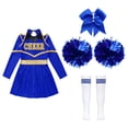 thumbnail image 5 of Aiihoo Kids Girls Cheerleading Dress Cheer Leader Suit Long Sleeve Dance Leotard Dress with Stocking A Blue 6, 5 of 6