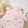 thumbnail image 3 of Erosebridal Bowknot Cat Strawberry Twin Bedding for Girls, Cute Groovy Flower Duvet Cover Set, Pink Reversible, 1 Duvet Cover and 1 Pillowcase (No Comforter), 3 of 6