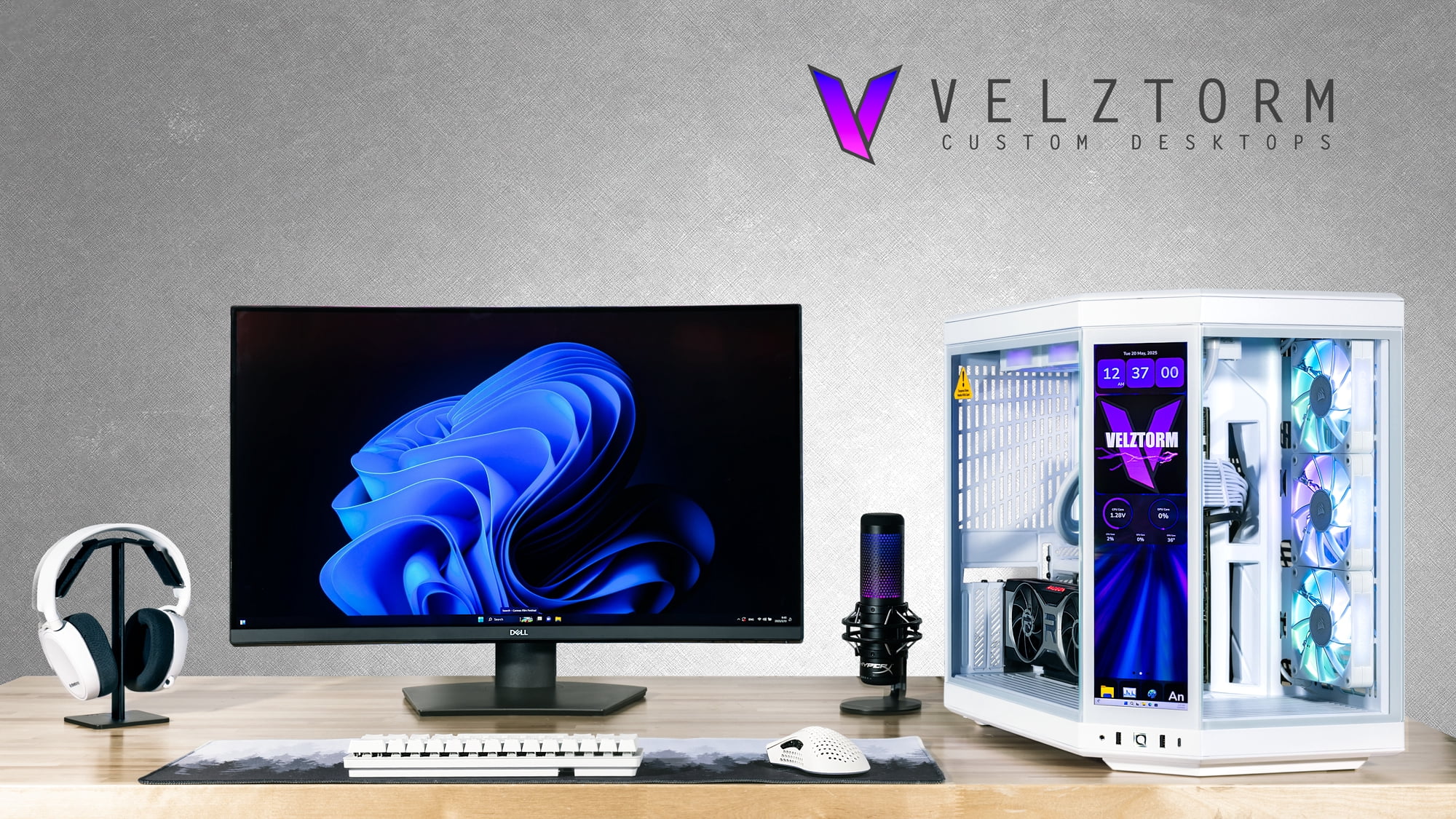 Velztorm LCD Praetix Custom Built Y70 Touch Gaming Desktop PC (Intel i9-14900K, Radeon RX 9070 XT, 32GB DDR5, 2TB PCIe SSD, 360mm AIO, 1000W PSU, WiFi 6, BT 5.2, RJ-45, Win 11 Home)