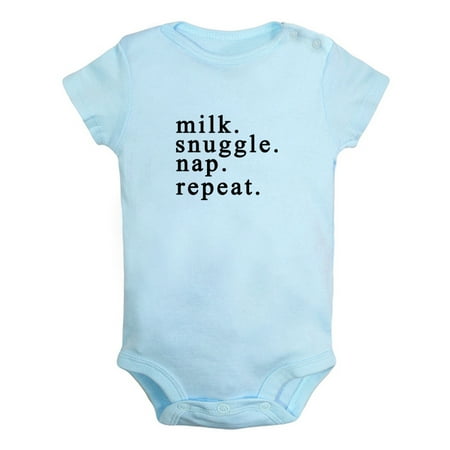 

Milk Snuggle Nap Repeat Funny Rompers For Babies Newborn Baby Unisex Bodysuits Infant Jumpsuits Toddler 0-24 Months Kids One-Piece Oufits (Blue 6-12 Months)