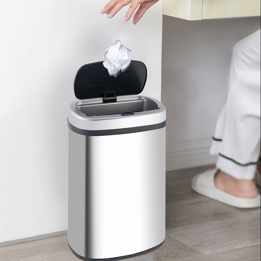 Private Jungle Smart Trash Can Cylindrical Ordinary Mirror Barrel Body Φ30.5x78 Stainless Steel ABS Material Waterproof Induction Type Automatic,Silver