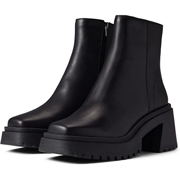 Steve Madden Fella Black Leather Block Heel Round Toe Fashion Ankle Boots (Black 7.5) Walmart.com