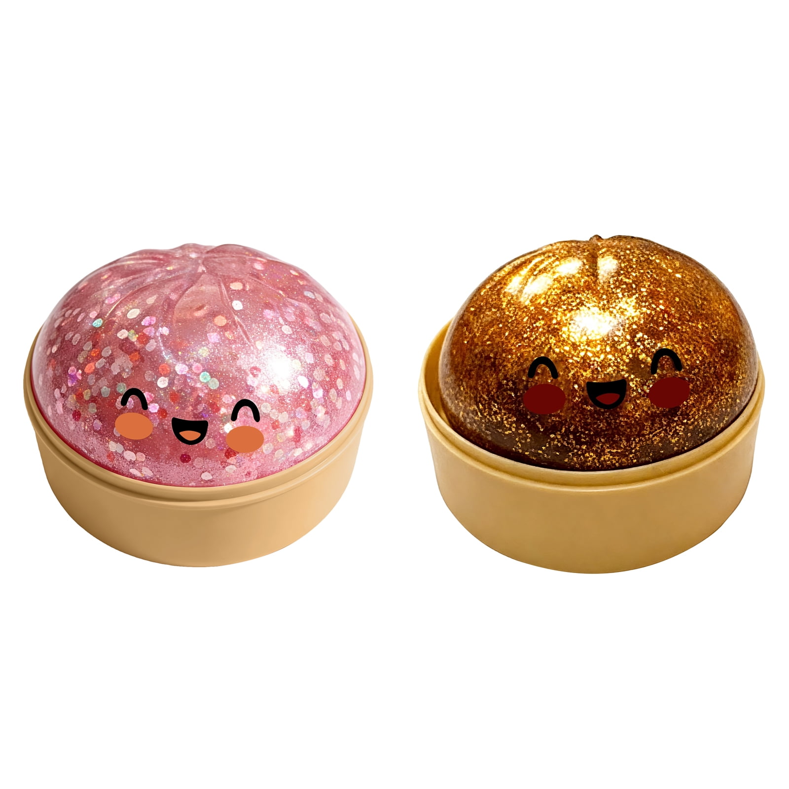 Glitter Colorful Dumpling Squishy, Cute Squishy Dumpling Large with Steamer, Squishy Dumpling Doll with Cute Expressions, Silicone Bun Sensory Fidget Dolls, Hand Pinching Decompression Dolls