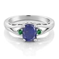 thumbnail image 2 of Gem Stone King 925 Sterling Silver Blue Lapis and Green Nano Emerald 3 Stone Engagement Ring for Women | 1.45 Cttw | Oval 8X6MM | Round 2MM | Gemstone Birthstone | Size 9, 2 of 4
