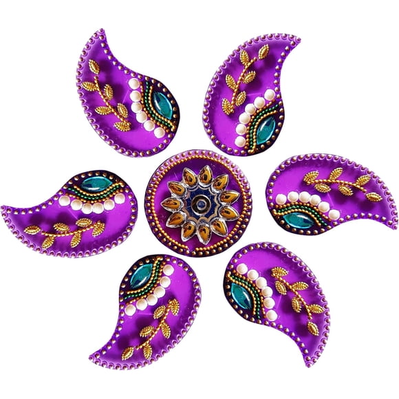 Décorations de Sol en Acrylique Diwali Forme Paisley Rangoli Décoration de Table Pierres Cloutées Sequins Décoration de Porte Festive Traditionnelle (Jaune)