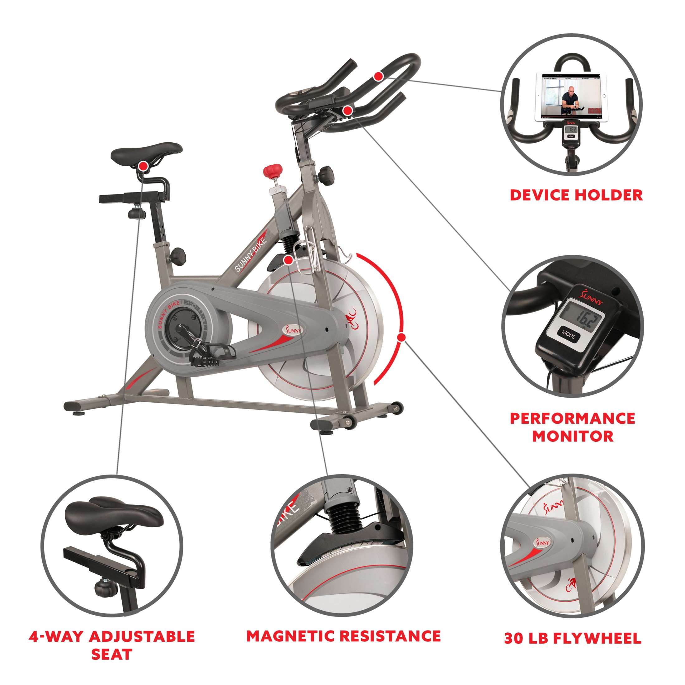 Sunny Health & Fitness Synergy Magnetic Indoor Cycling Bike w Free SunnyFit® App Membership - SF-B1879