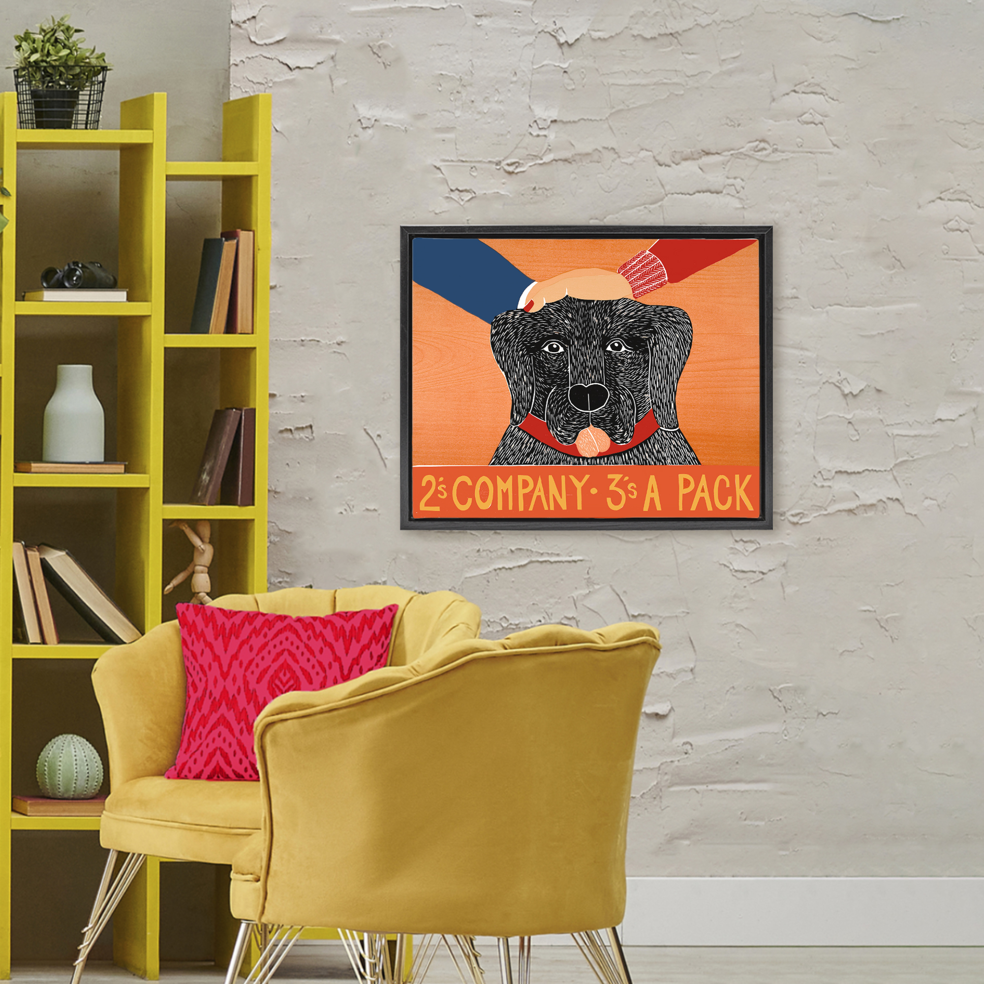 2's Company Dog Black Framed Floater Canvas Wall Art, design by Stephen Huneck