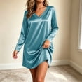 thumbnail image 2 of SAWOBUUN Women Satin Nightgown Long Sleeve V Neck Silk Slip Sleep Dress Loose Short Nightshirt Silky Soft Loungewear Chemise Nightwear, 2 of 8