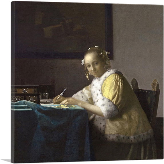 ARTCANVAS A Lady Writing 1665 Canvas Art Print by Johannes Vermeer - Size: 26" x 26" (1.50" Deep)