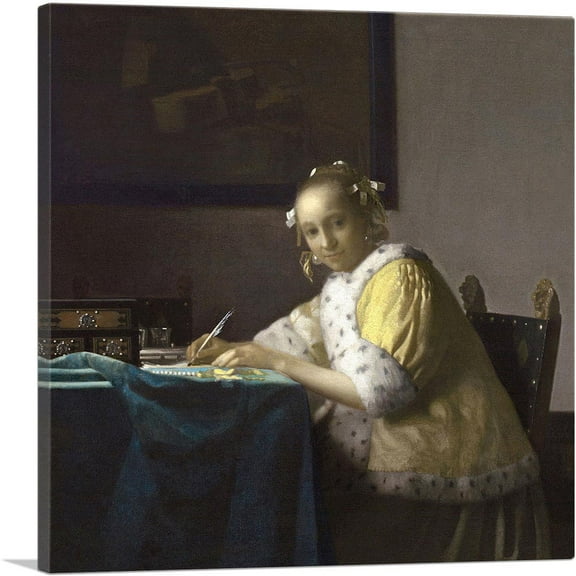 ARTCANVAS A Lady Writing 1665 Canvas Art Print by Johannes Vermeer - Size: 18" x 18" (0.75" Deep)