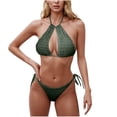 thumbnail image 2 of AHTJRT Textured Halter Bikini for Women Two Piece Triangle Bikini Sets Cheeky High Cut Bathing Suit Sporty Tie Side Swimsuits Green#01 S, 2 of 5