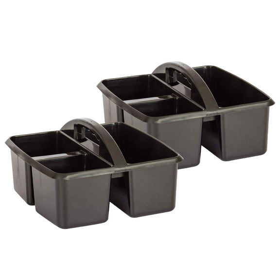 Teacher Created Resources Plastic Storage Caddy, 9" L x 9-1/4" W x 5-1/4" H, Black, Pack of 2