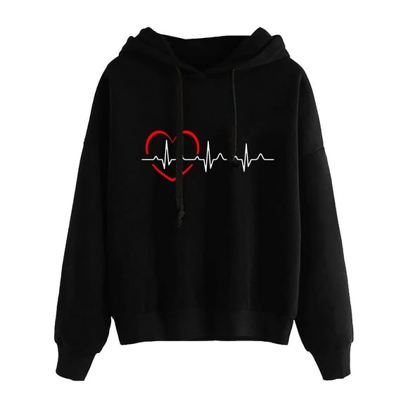 WZXFASHION Women's Fashion Love Print Cozy Hoodie Long Sleeve Sweatshirt Sweatshirt Up To 50% Off cropped zip up hoodie