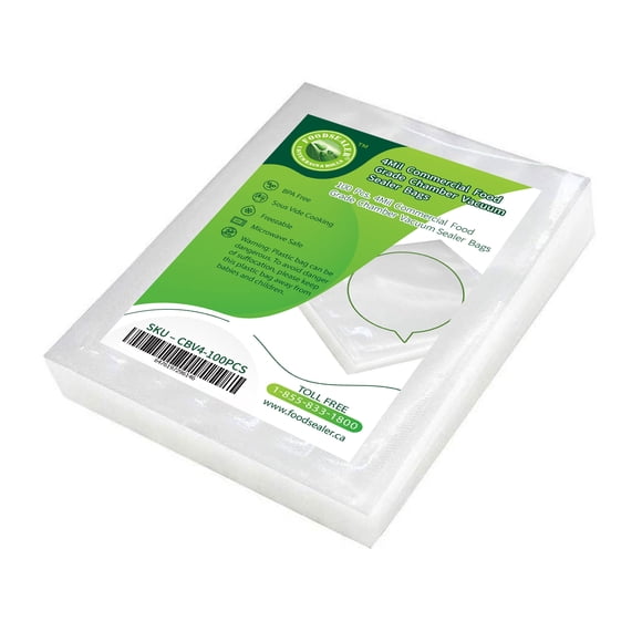 100 Pcs 4Mil 8" x 12" Chamber Pouch & Chamber Vacuum Bag Commercial Food Grade Sous Vide Cooking Pouches for your Chamber Vacuum Sealer, Nozzle Vacuum Sealer, Impulse Clear Storage Flat Bags BPA FREE