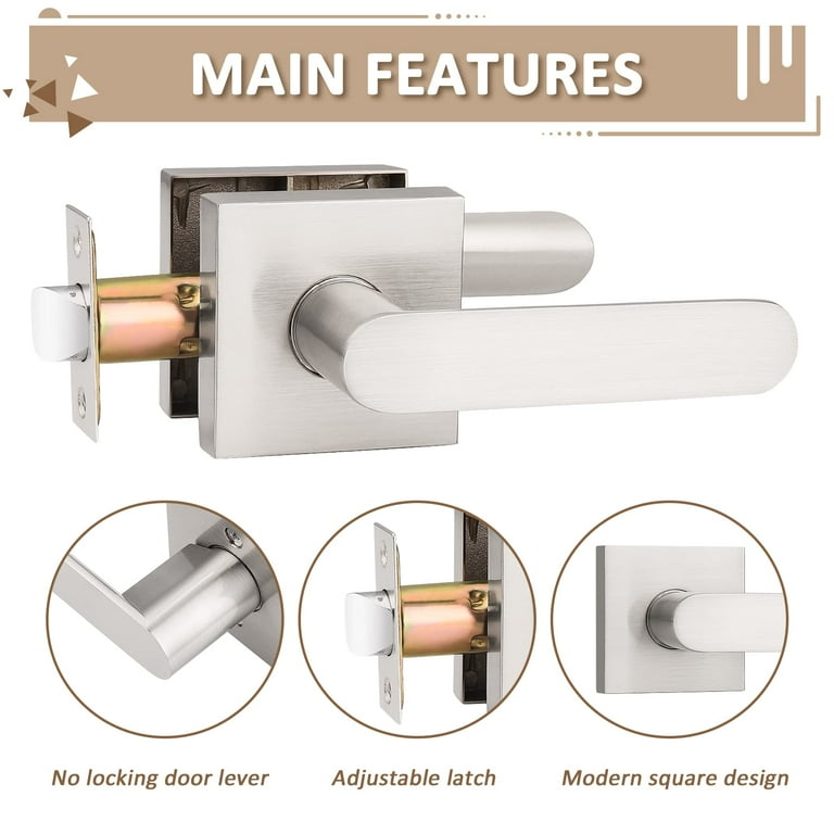 Probrico 5-Pack Privacy Square Door Lever Sets – Satin Nickel, Keyless, For Bedroom & Bathroom