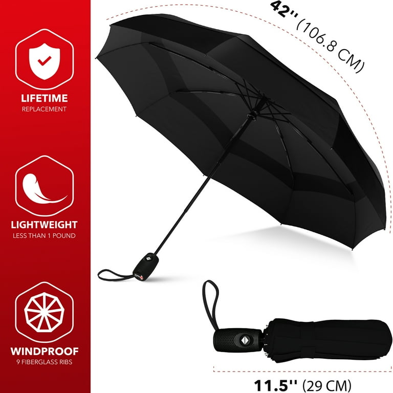 Repel Portable UV Shield Windproof Travel Umbrella Teflon Coated Double Vented Canopy Black Walmart