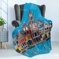 thumbnail image 4 of Amsterdam Soft Flannel Fleece Blanket, Colorful Hand-drawn Art of Famous Canal with Boats and Old Fashioned Apartments, Cozy Plush for Indoor and Outdoor Use, 50" x 70", Multicolor, by Ambesonne, 4 of 5