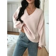 thumbnail image 2 of Women'S Loose V-Neck Long Sleeve Soft Ribbed Knit Pullover Top Solid Color Comfortable Casual Sweater White S, 2 of 5