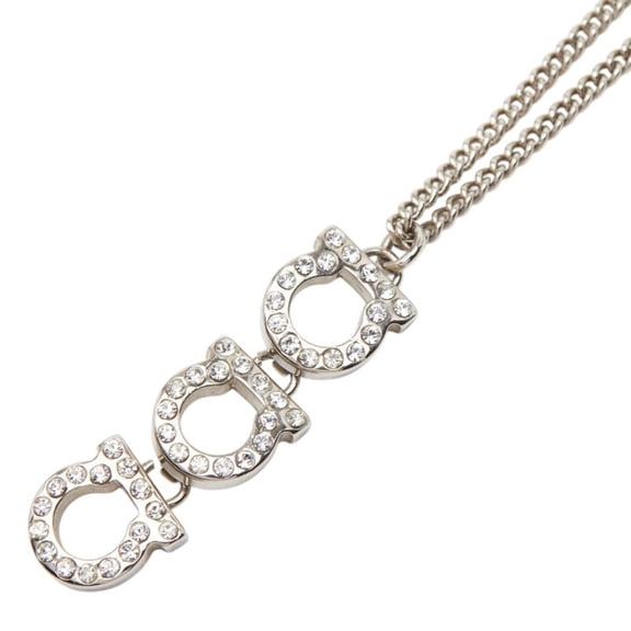 Pre-Owned Salvatore Ferragamo Gancini Necklace, Silver Metal Rhinestone, Women's