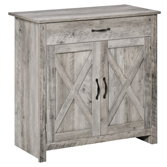 Gray wash 32" accent cabinet with adjustable shelving for farmhouse - style rooms
