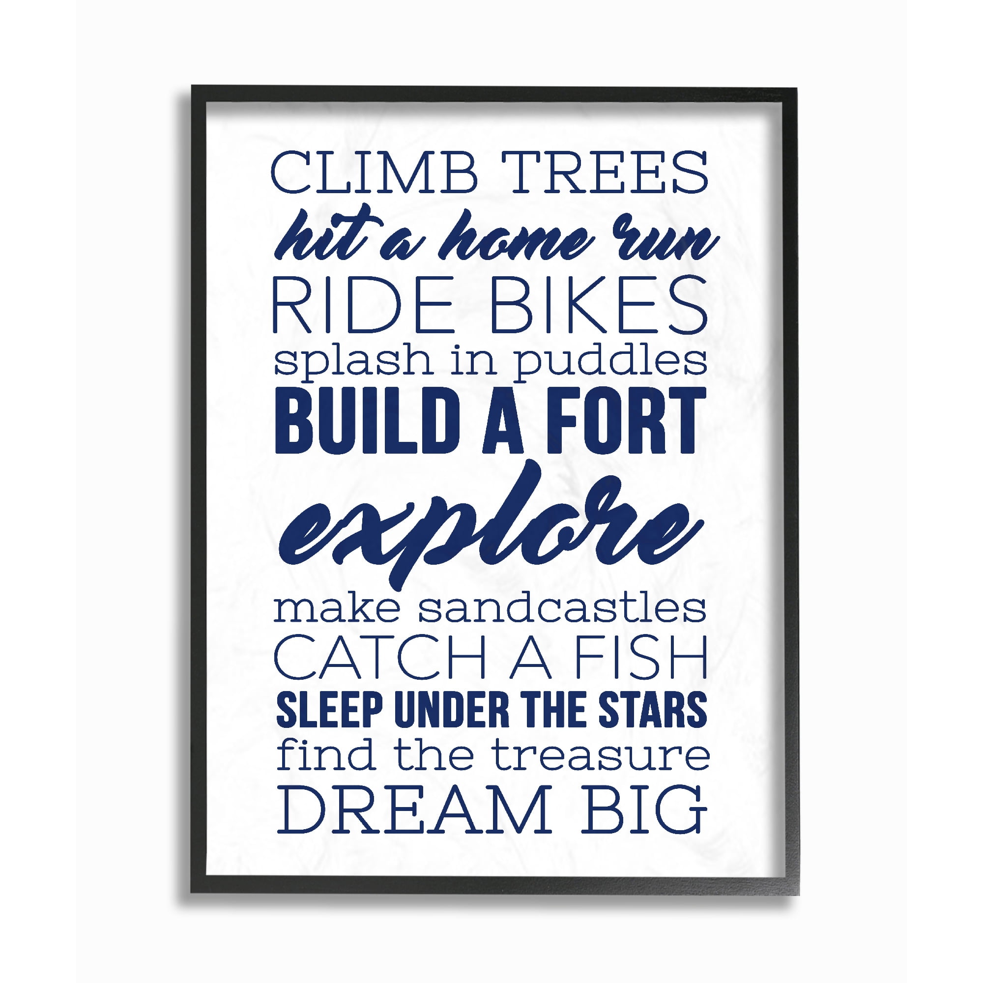 The Kids Room by Stupell Climb Trees Dream Big Navy with White Framed Wall Art by Daphne Poselli