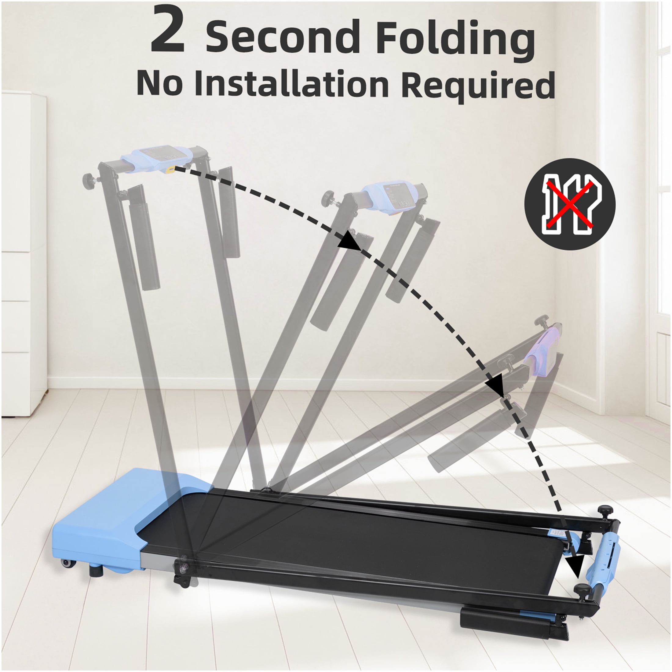 JERFIT 7.5 MPH Folding Treadmill for Home with LED Display, Blue Compact Electric Running Machine for Walking Jogging Cardio Workout