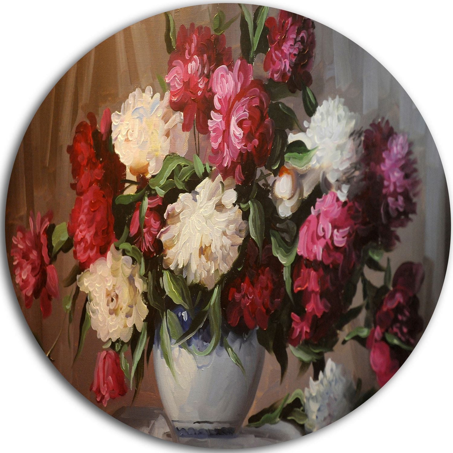 Design Art Bouquet of Blooming Peonies' Ultra Glossy Floral Metal Circle Wall Art