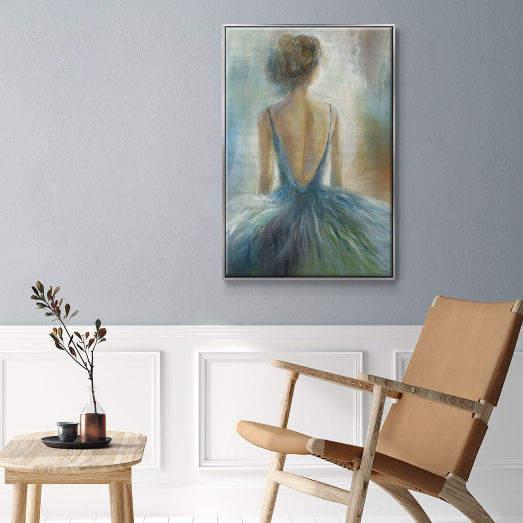 Lady in Blue Framed Premium Gallery Wrapped Canvas - Ready to Hang - 17 x 25 - Silver Floating Frame