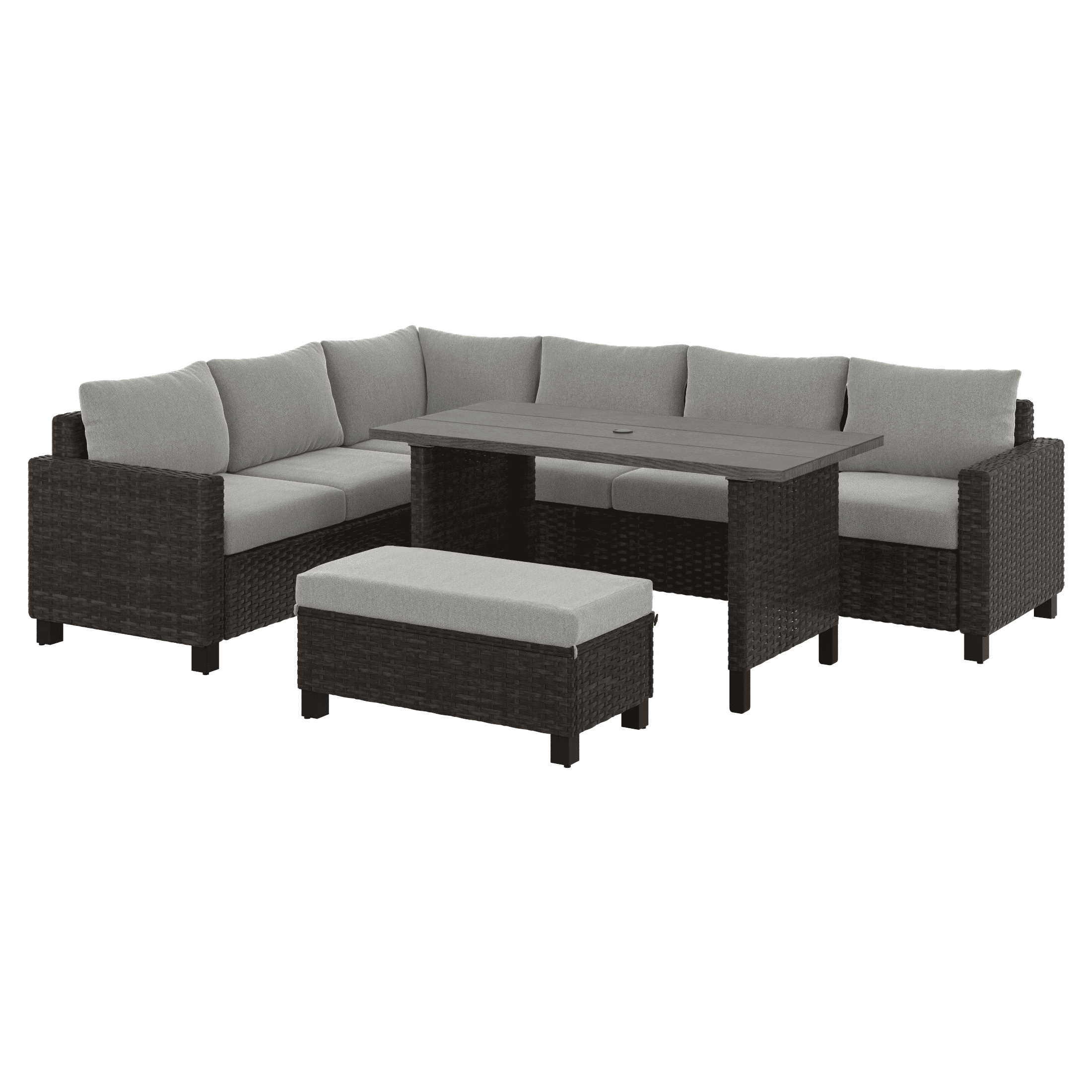 Better Homes & Gardens Brookbury 4-Piece Steel Outdoor Sectional Dining Set with Cushions & Covers, Tan