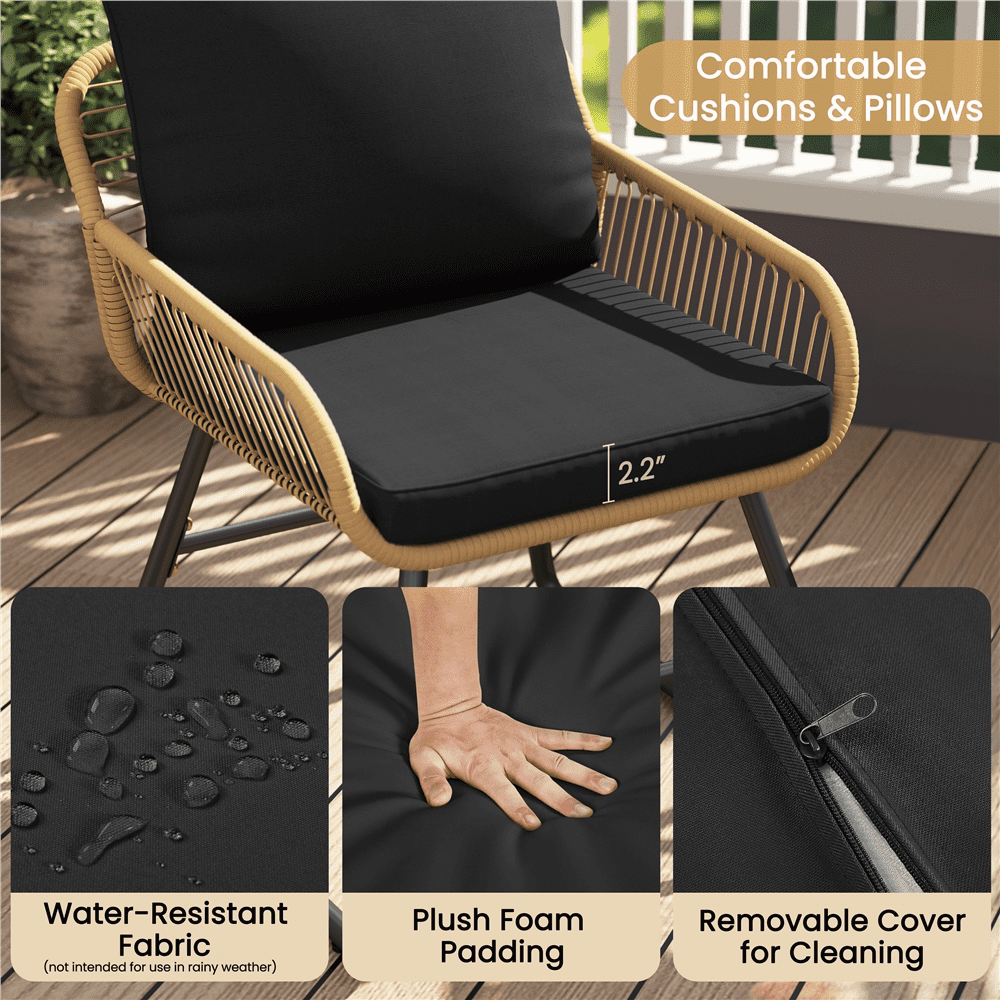 Renwick 3-Piece Patio Bistro Set with Wicker Rattan Chairs and Table, Tan/Black